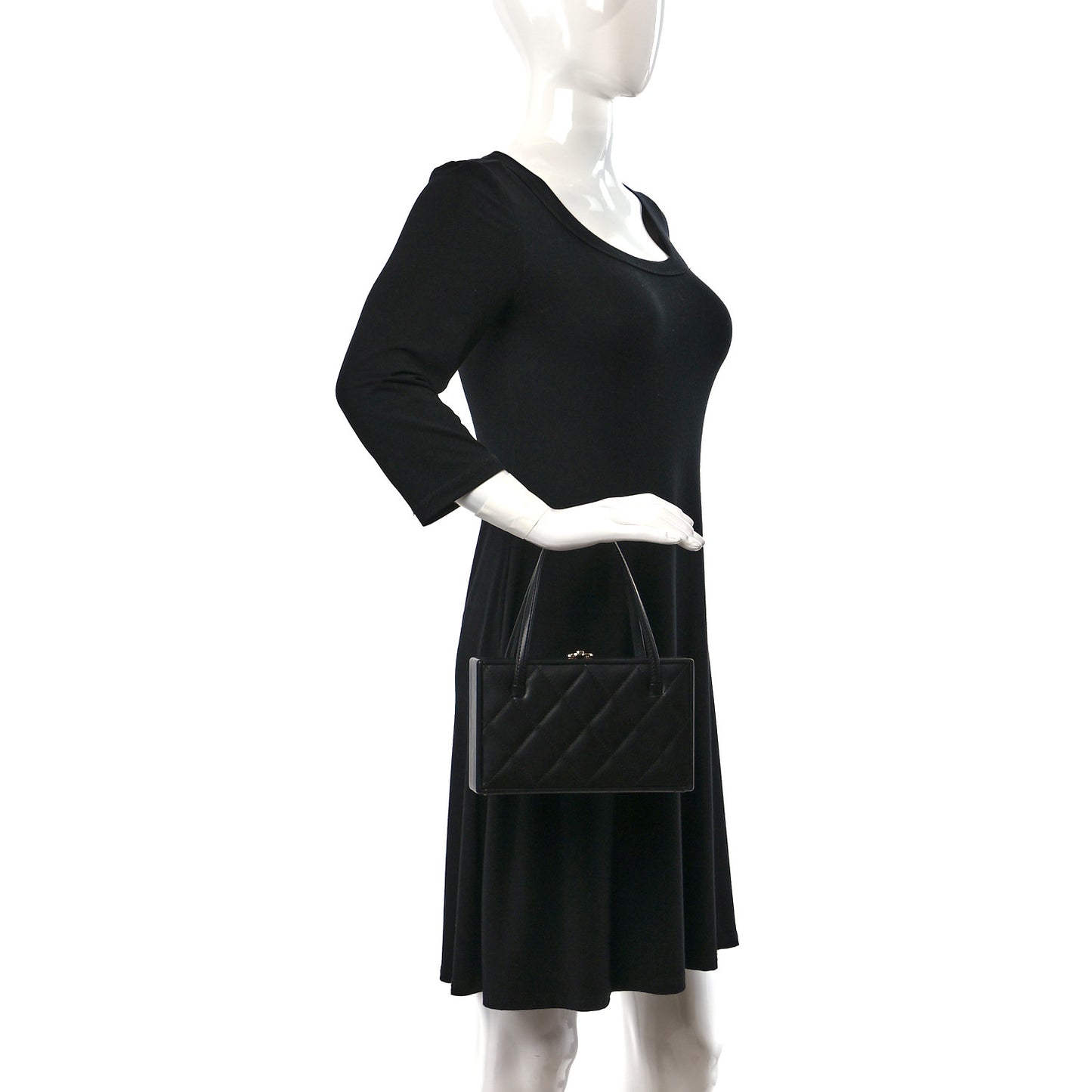 Lambskin Quilted CC Handle Bag Black