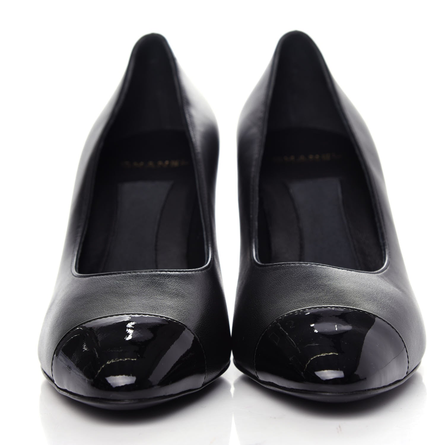 Chanel Lambskin Patent Cap Toe Pearl Pumps 37 Black 2 of 10