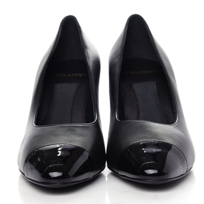Chanel Lambskin Patent Cap Toe Pearl Pumps 37 Black 2 of 10