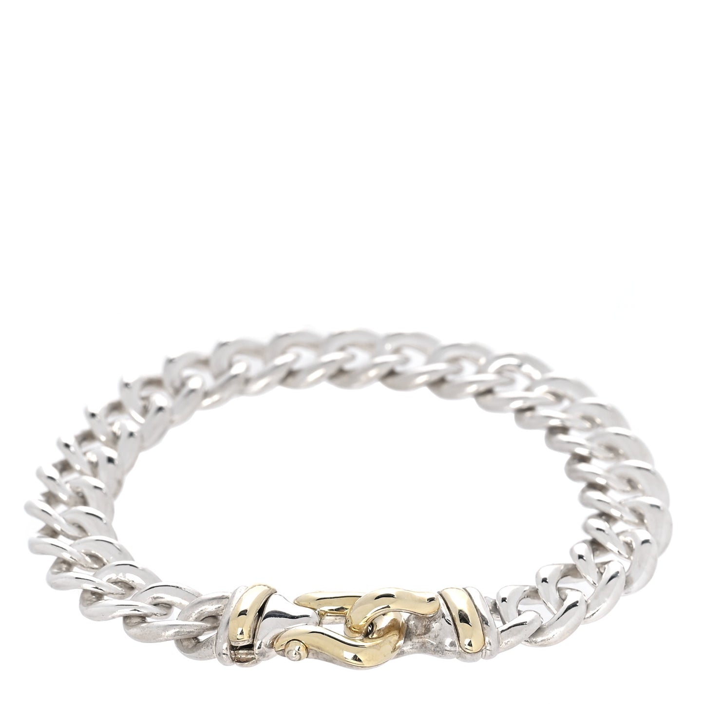 Sterling Silver 14K Yellow Gold Curb Link Buckle Bracelet