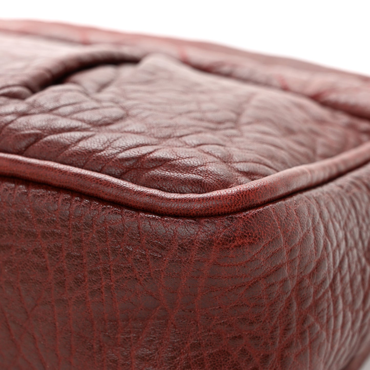 Distressed Lambskin Lady Braid Flap Burgundy