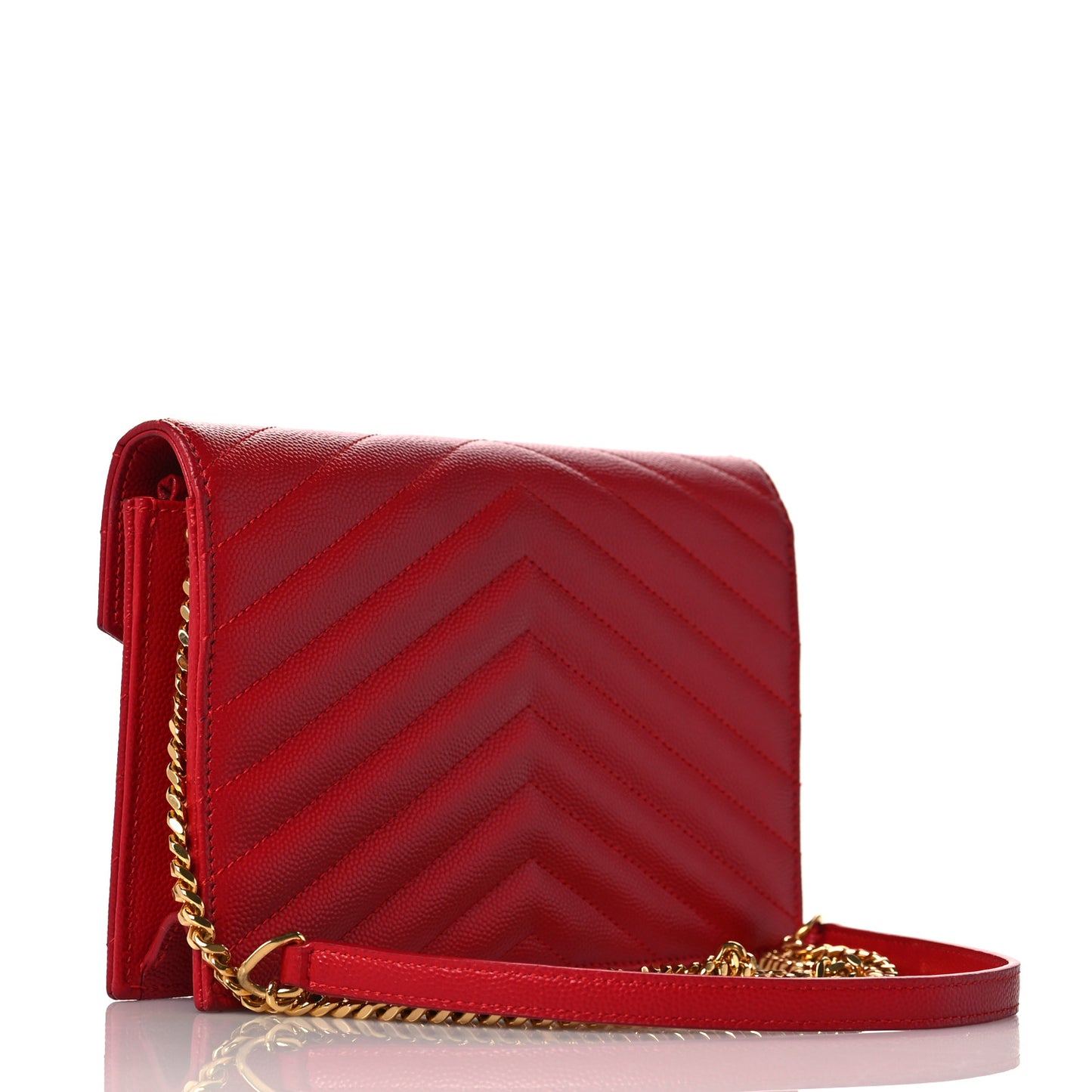 Grain De Poudre Matelasse Chevron Monogram Envelope Chain Wallet New Red