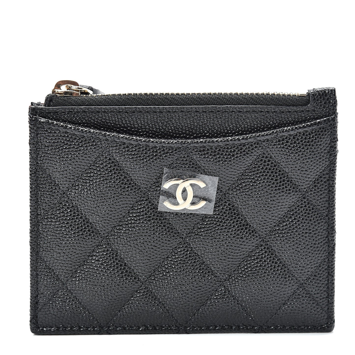 Caviar Quilted CC Zip Card Holder Black