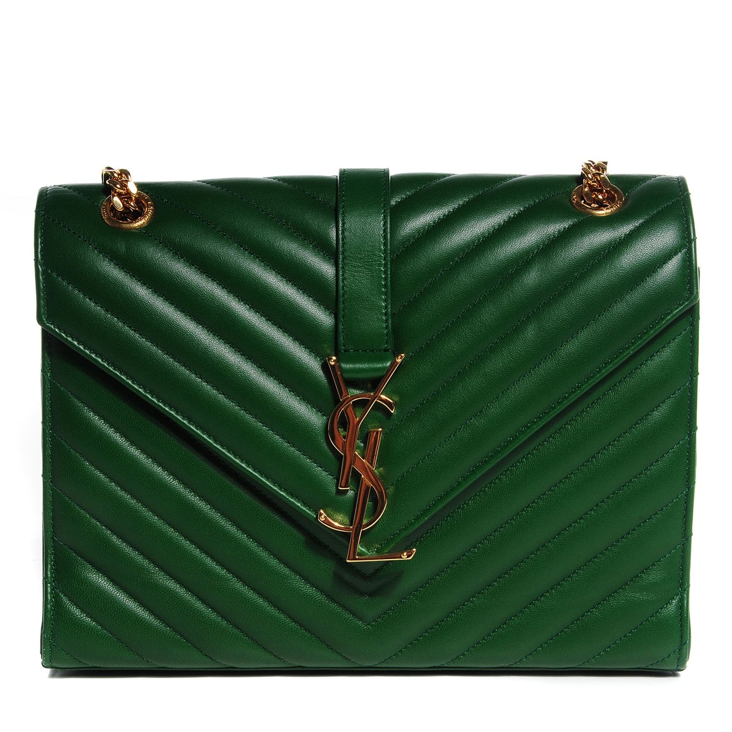 Lambskin Matelasse Chevron Medium Monogram Satchel Green