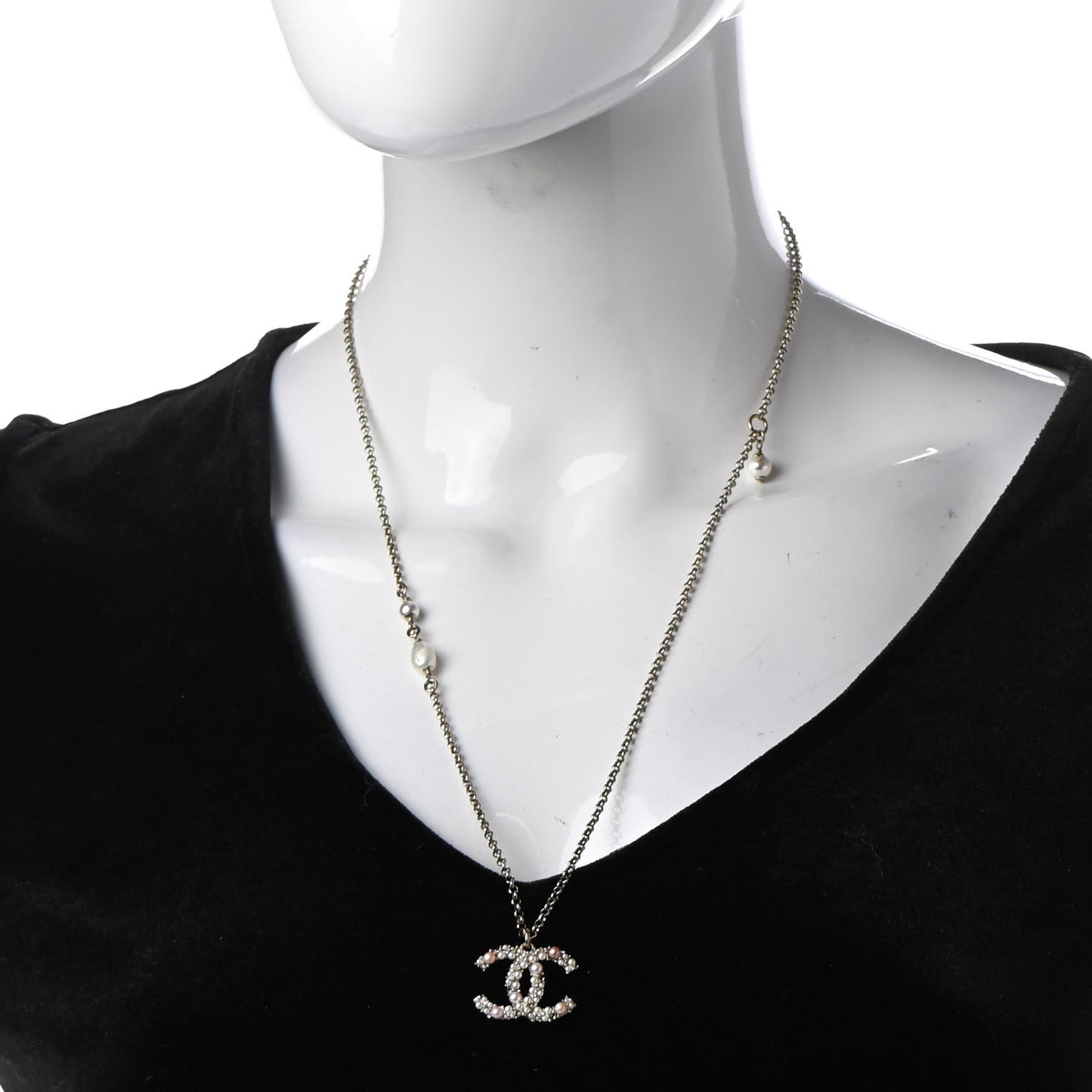 Crystal Pearl CC Pendant Necklace Gold Pink