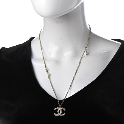 Chanel Crystal Pearl CC Pendant Necklace Gold Pink 2 of 8
