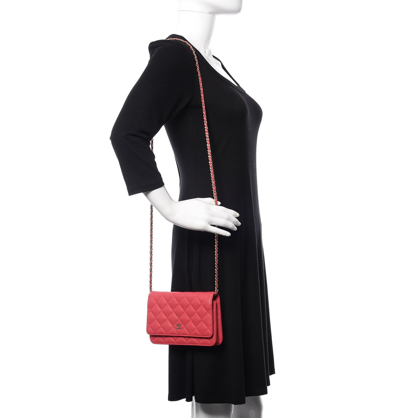 Caviar Quilted Wallet on Chain WOC Coral