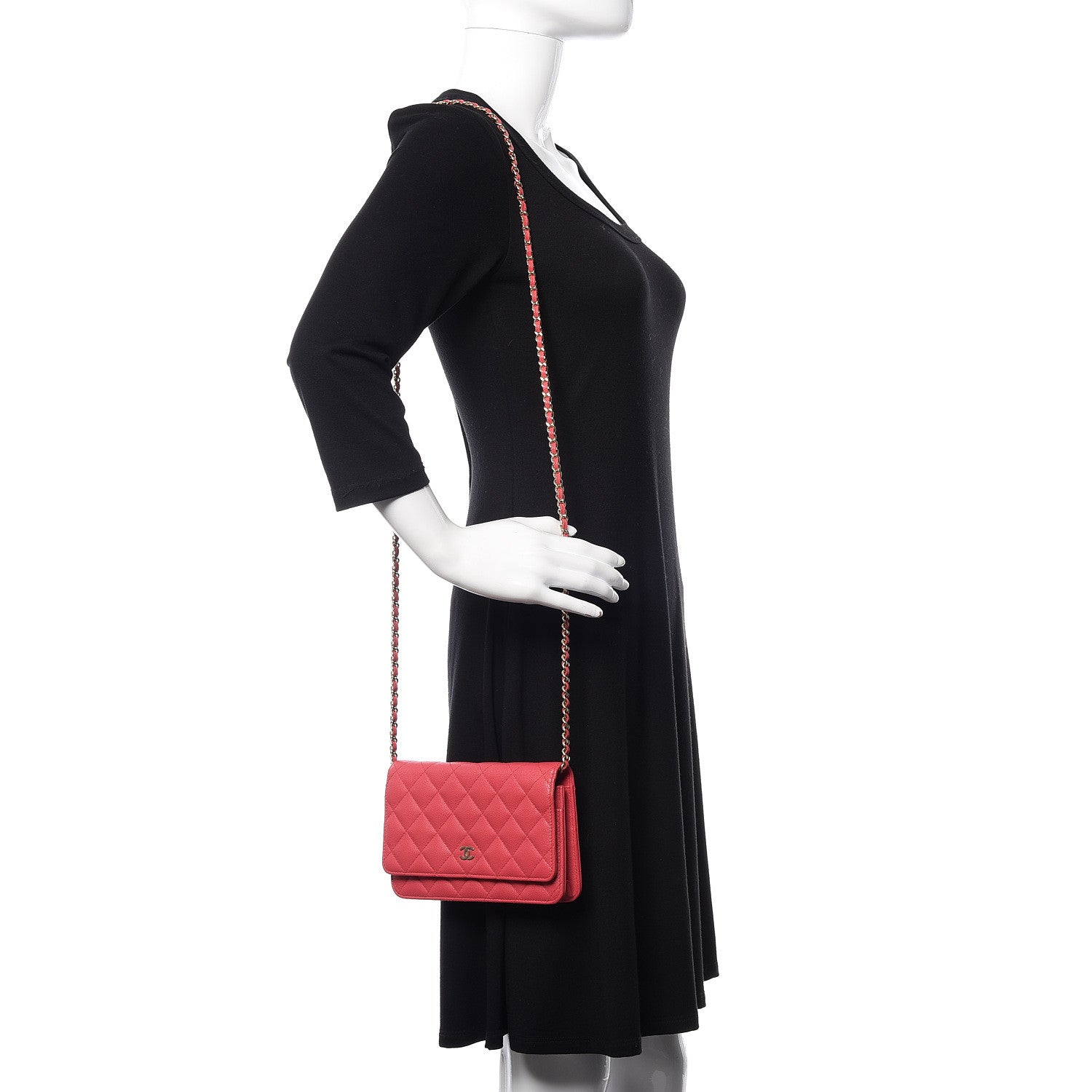 Chanel Caviar Quilted Wallet on Chain WOC Coral 2 of 11