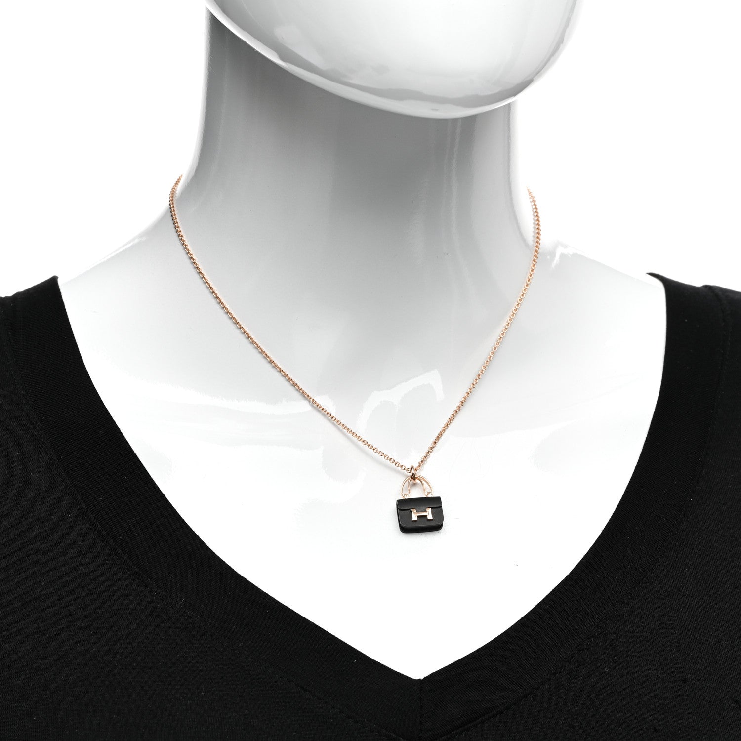 Hermes 18K Rose Gold Black Jade Constance Amulettes Pendant Necklace 2 of 4