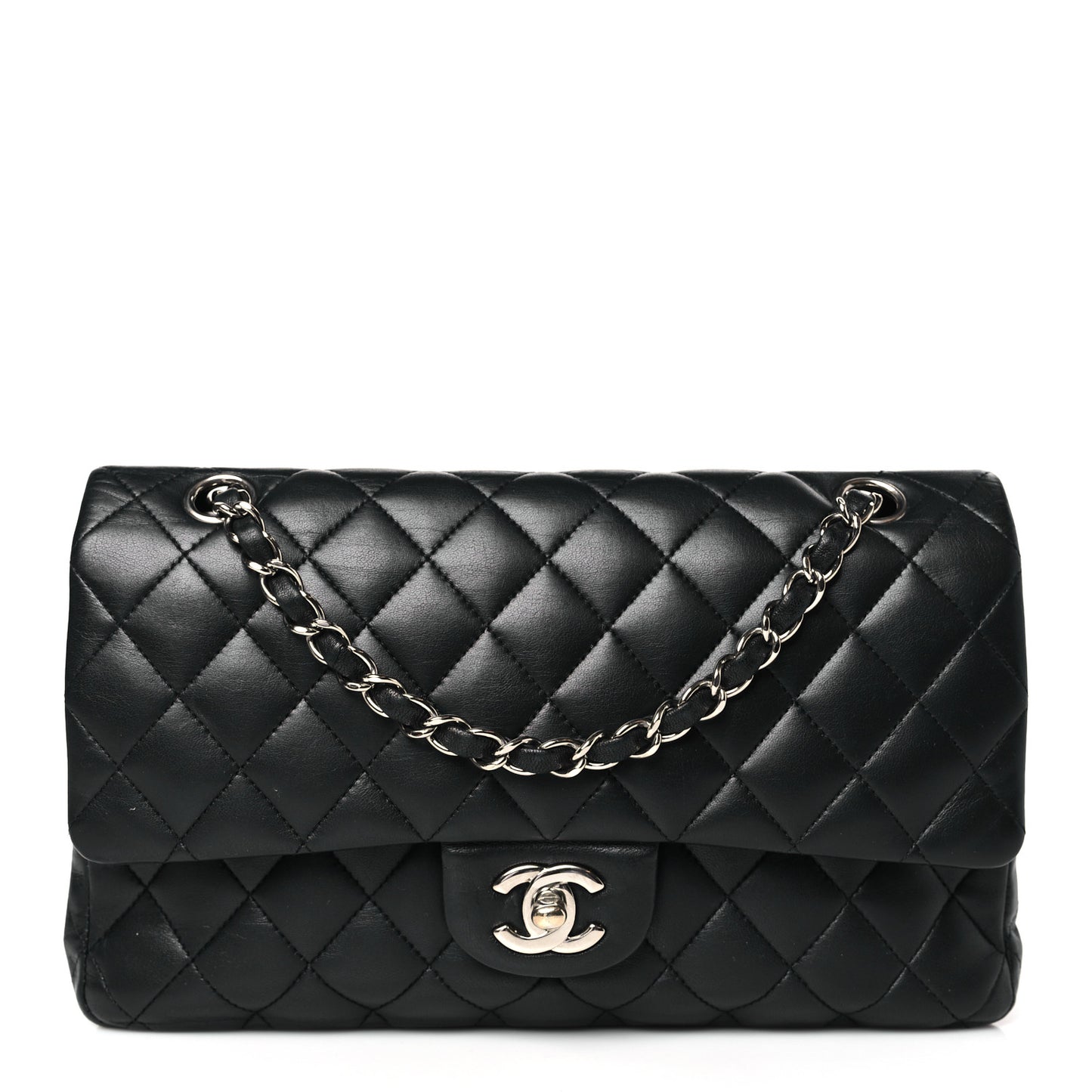 Lambskin Quilted Medium Double Flap Black