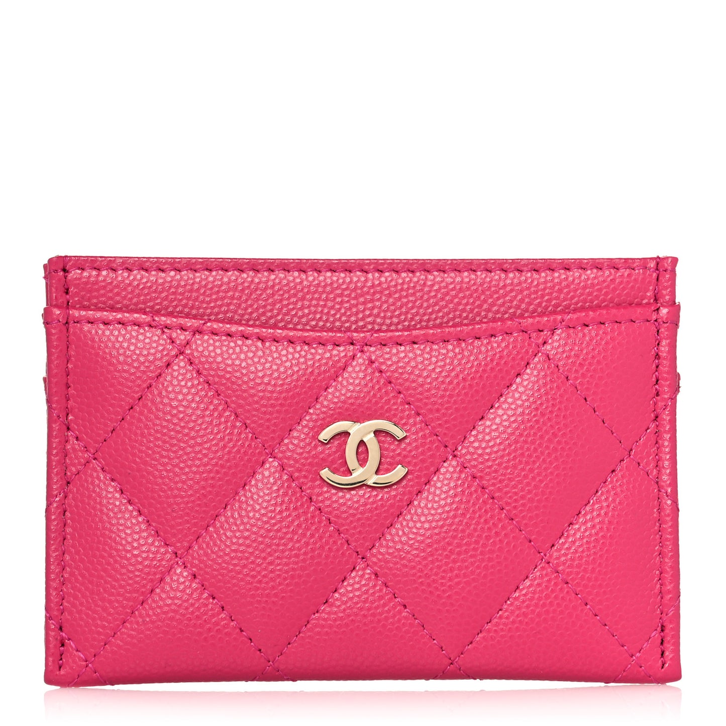 Caviar Quilted Card Holder Fuchsia