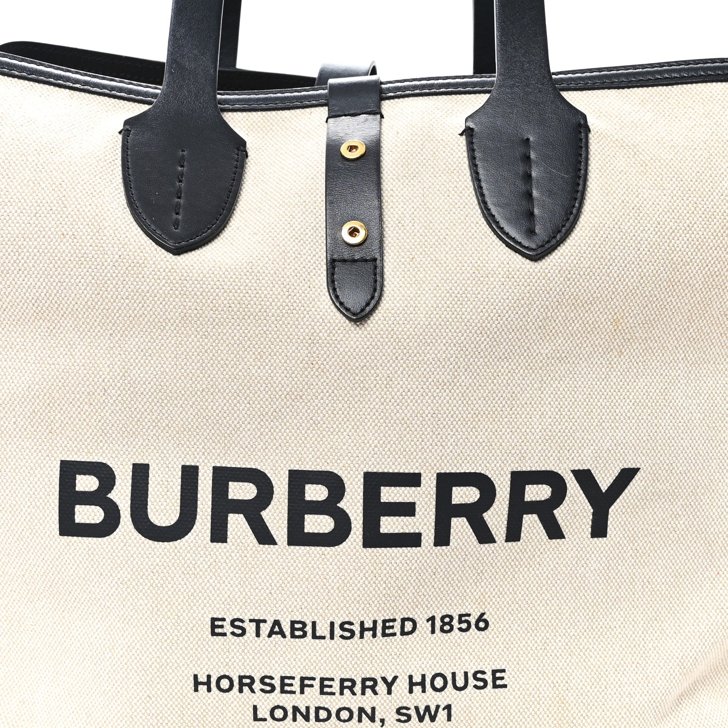 Burberry Cotton Soft Canvas Calfskin Medium Belt Tote Natural Black 9 of 12