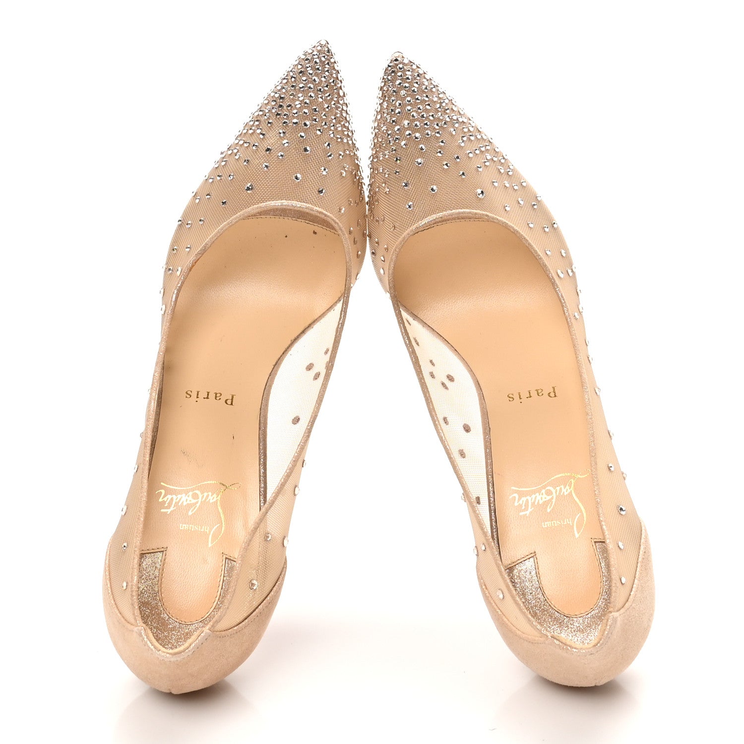 Christian Louboutin Suede Lame Crystal Strass Follies 85 Pumps 40 Light Silk 6 of 10
