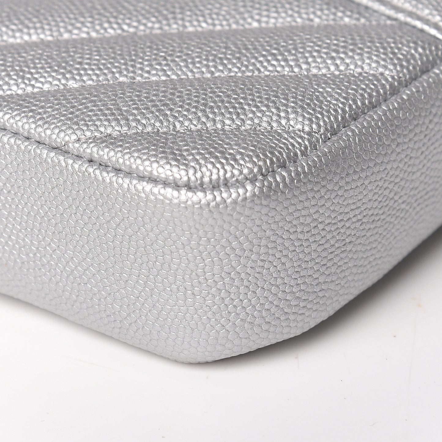Metallic Caviar Chevron Quilted Small Vintage Mademoiselle Clutch With Chain Silver