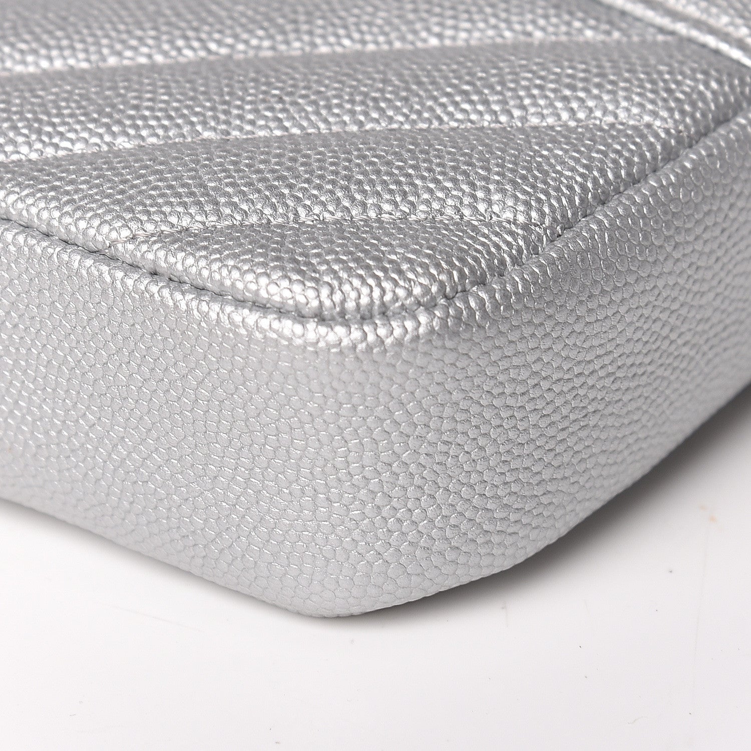 Chanel Metallic Caviar Chevron Quilted Small Vintage Mademoiselle Clutch With Chain Silver 10 of 14