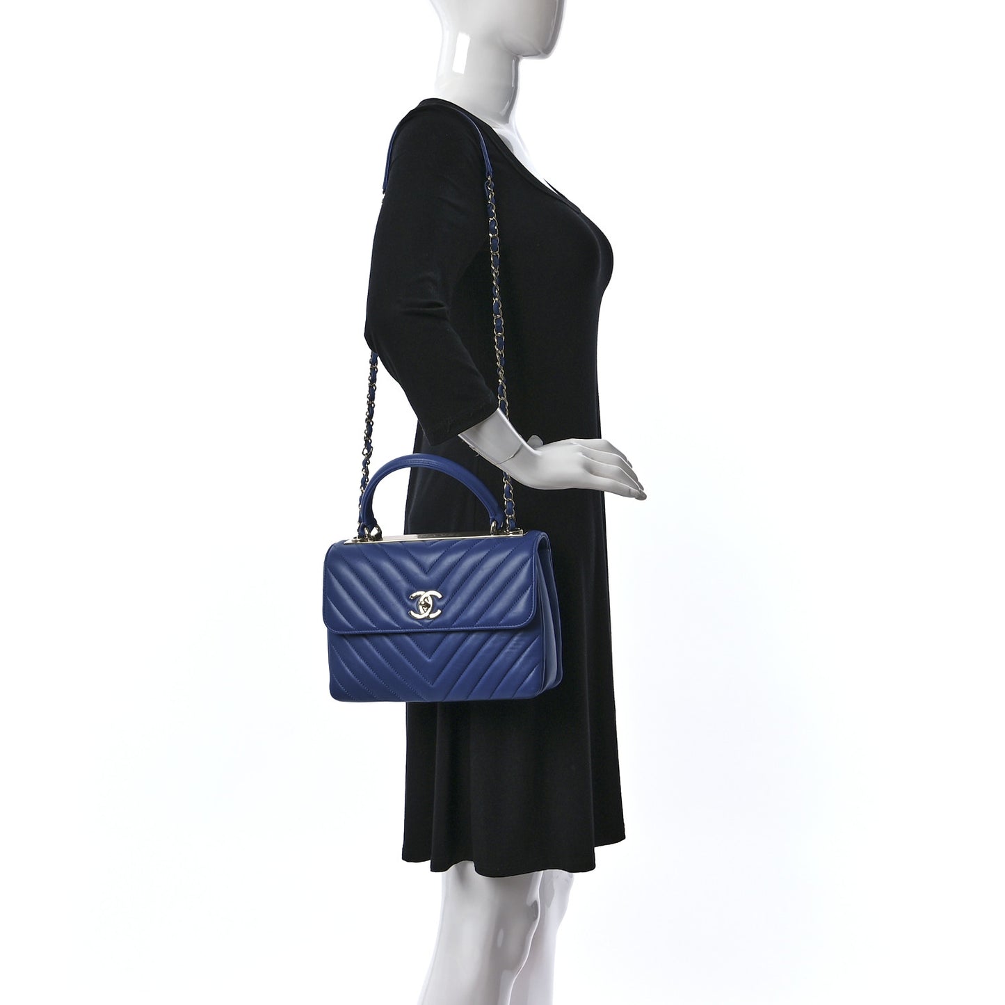 Lambskin Chevron Quilted Small Trendy CC Dual Handle Flap Bag Blue