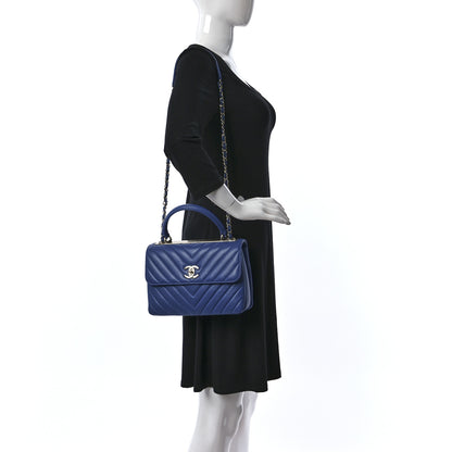 Chanel Lambskin Chevron Quilted Small Trendy CC Dual Handle Flap Bag Blue 2 of 10