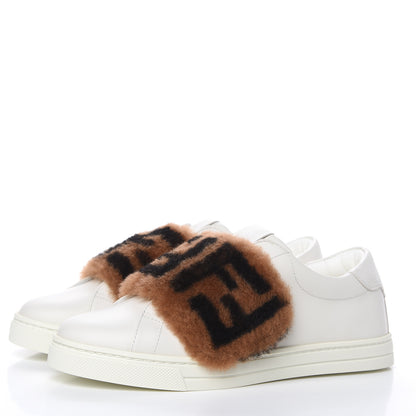 Fendi Vitello Shearling FF Velcro Slip On Sneakers 35.5 White 3 of 9