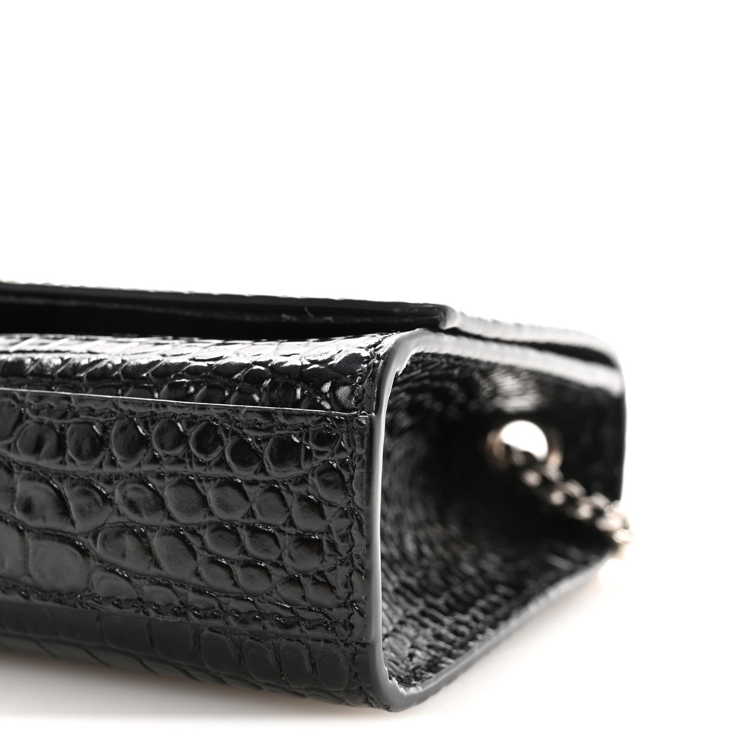 Saint Laurent Calfskin Crocodile Embossed Small Classic Monogram Kate Tassel Satchel Black 9 of 9