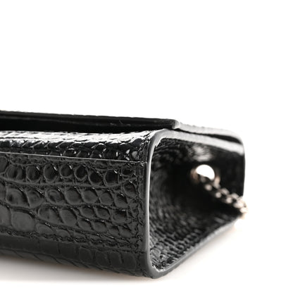 Saint Laurent Calfskin Crocodile Embossed Small Classic Monogram Kate Tassel Satchel Black 9 of 9
