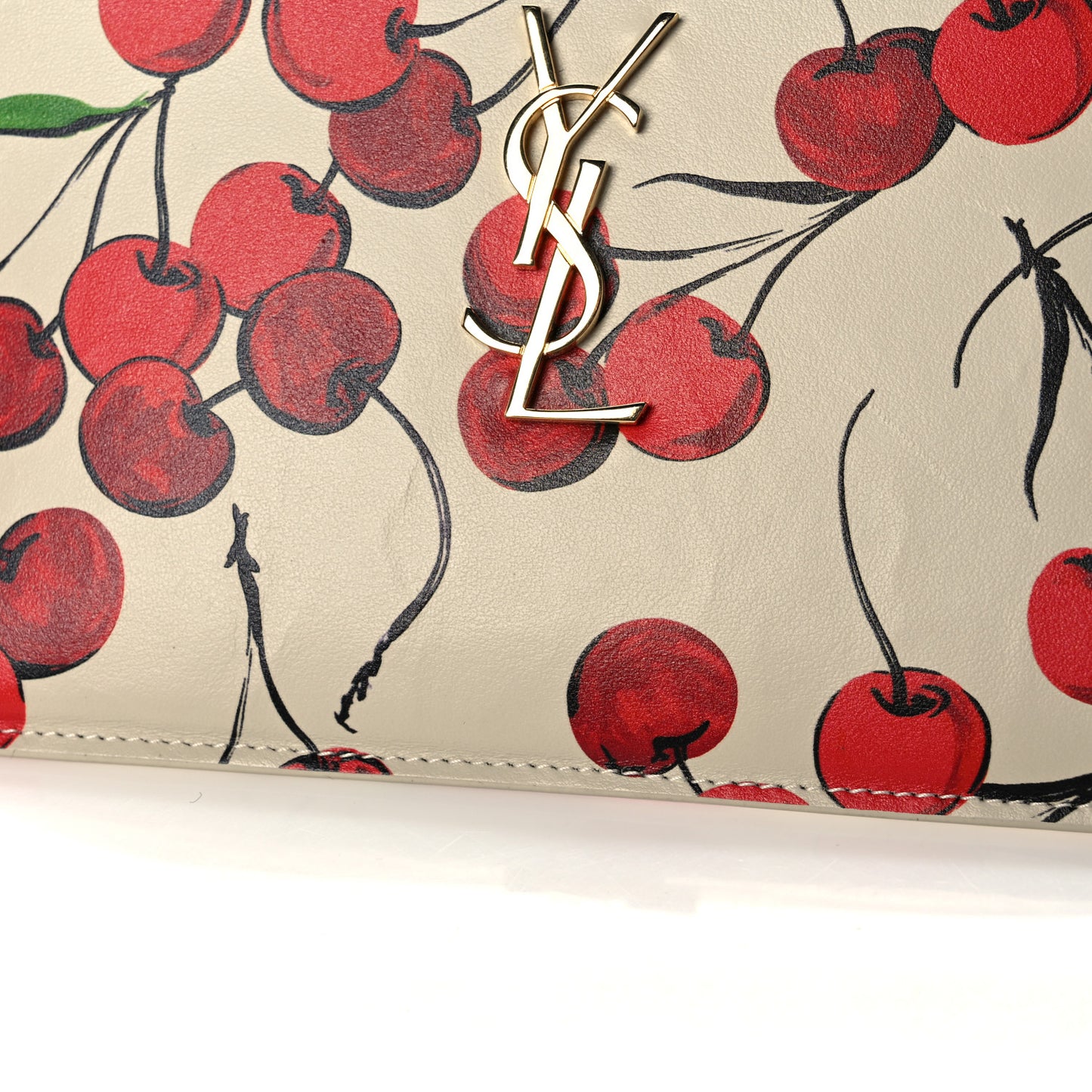 Calfskin Monogram Cherry Print Zip Bill Pouch