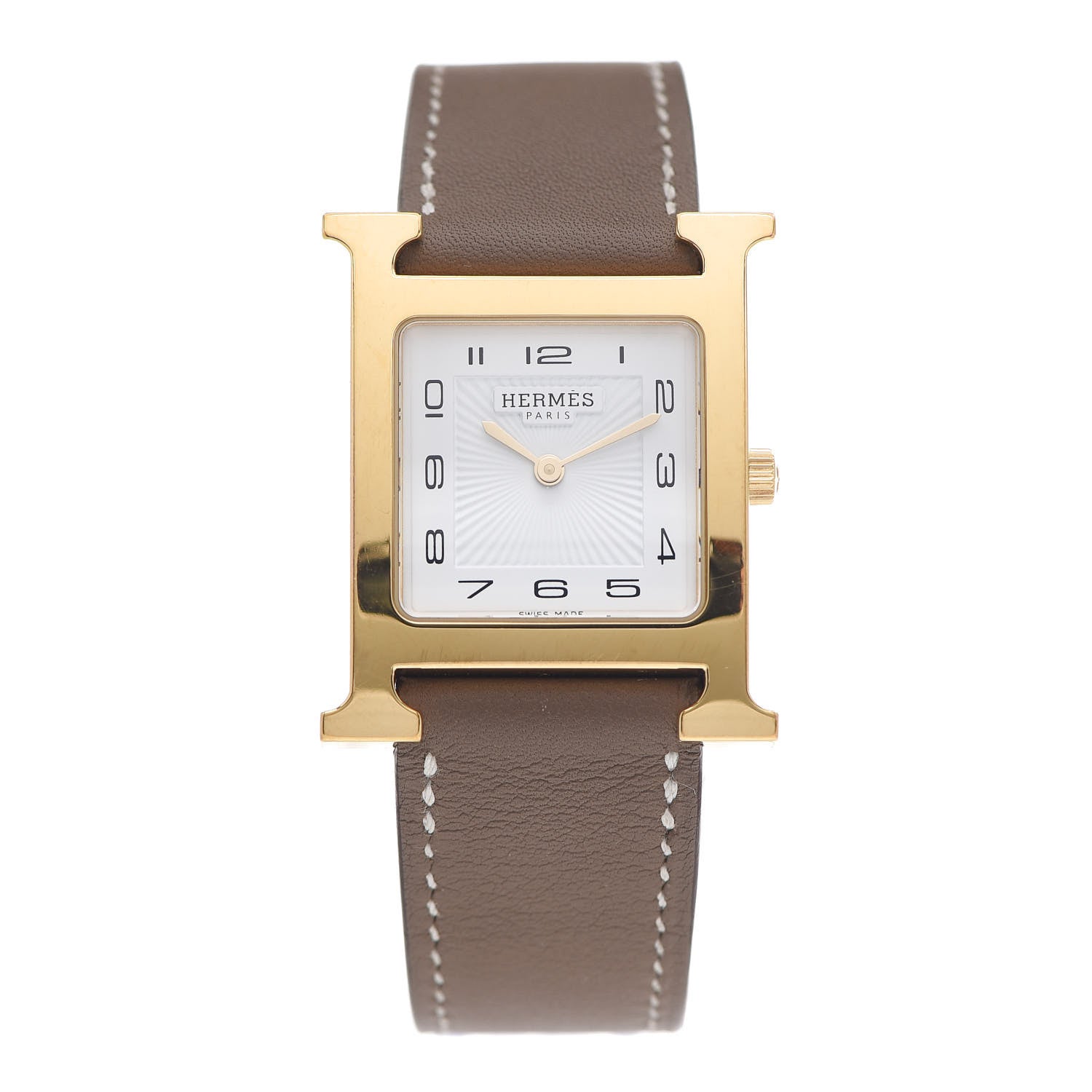 Hermes Stainless Steel Swift 26mm Heure H Hour Quartz Watch Etoupe 1 of 4