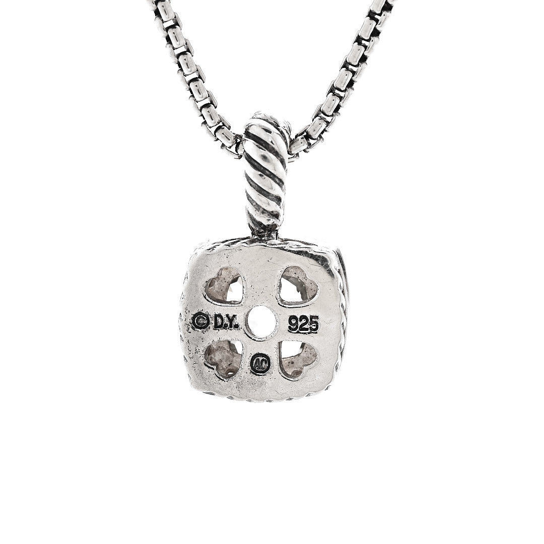 David Yurman Sterling Silver Diamond Prasiolite 7mm Petite Albion Pendant Necklace 5 of 5