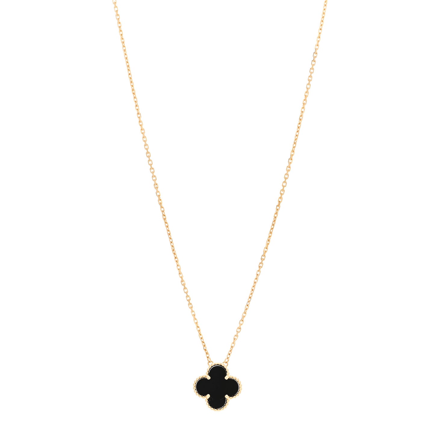 18K Yellow Gold Black Onyx Vintage Alhambra Pendant Necklace