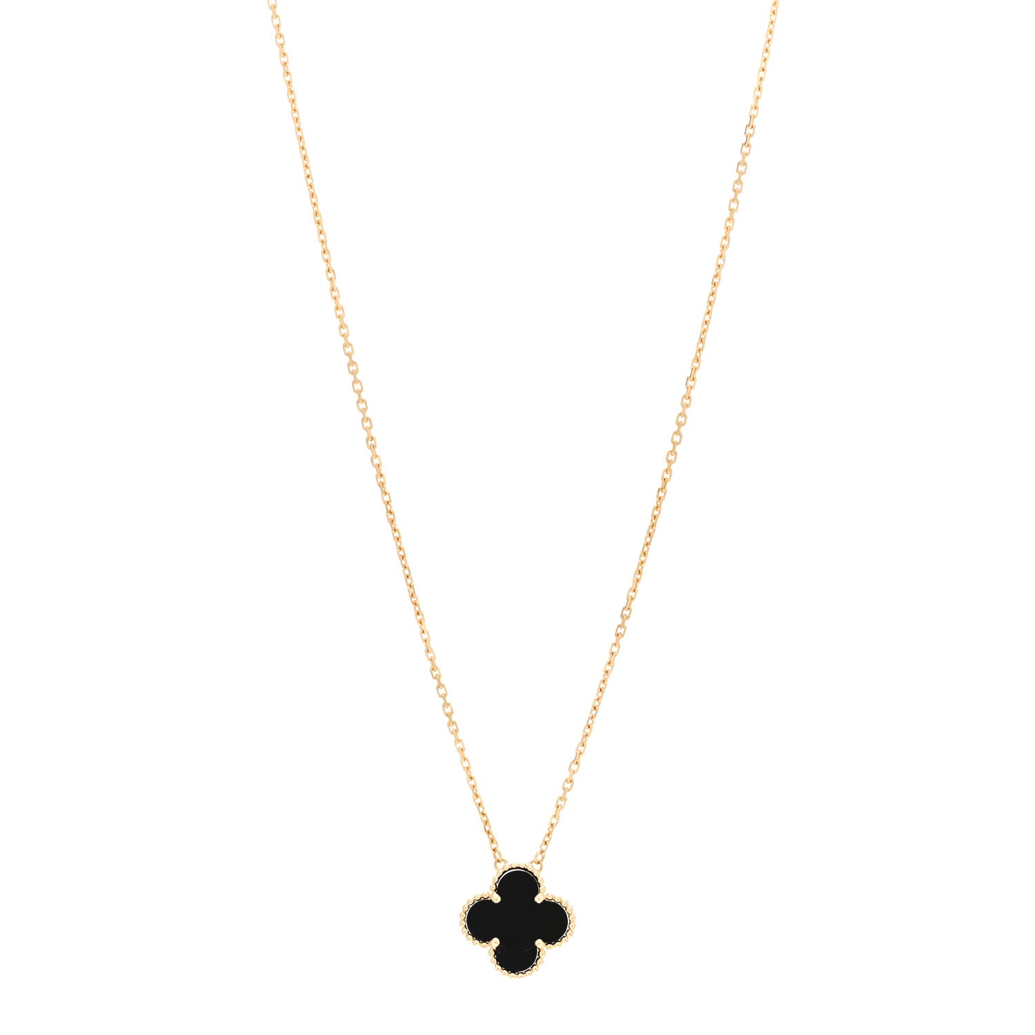 Van Cleef & Arpels 18K Yellow Gold Black Onyx Vintage Alhambra Pendant Necklace 1 of 6