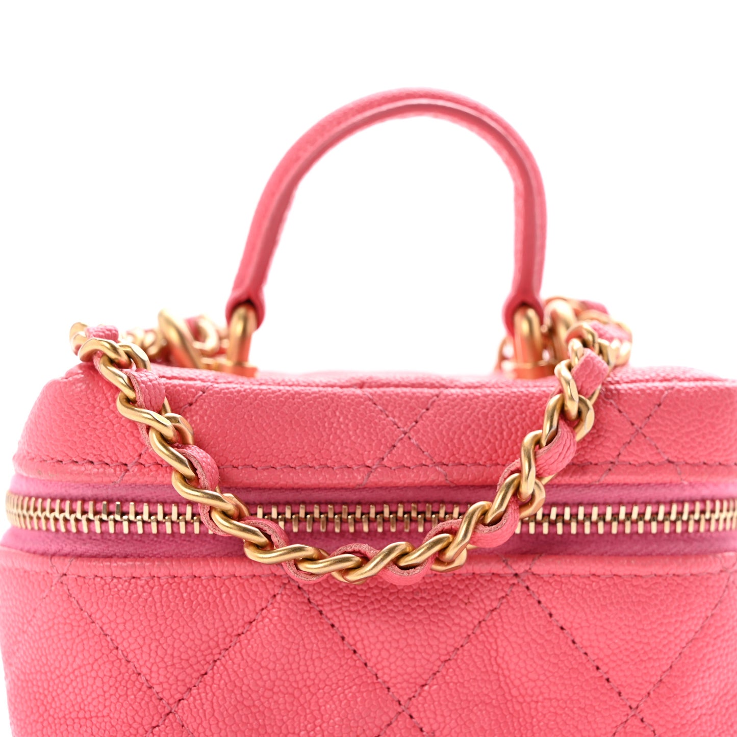 Caviar Quilted Mini Top Handle Vanity With Chain Pink