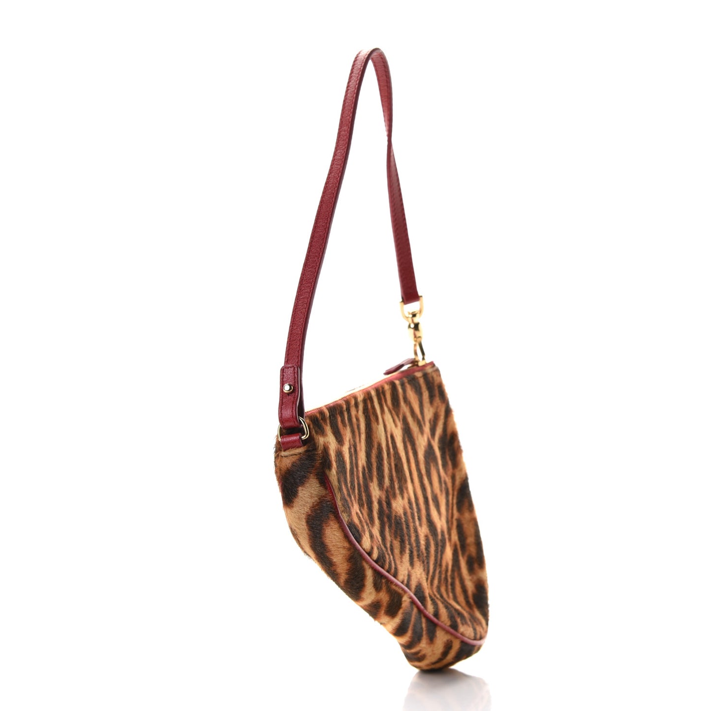Pony Hair Leopard Mini Saddle Bag Red