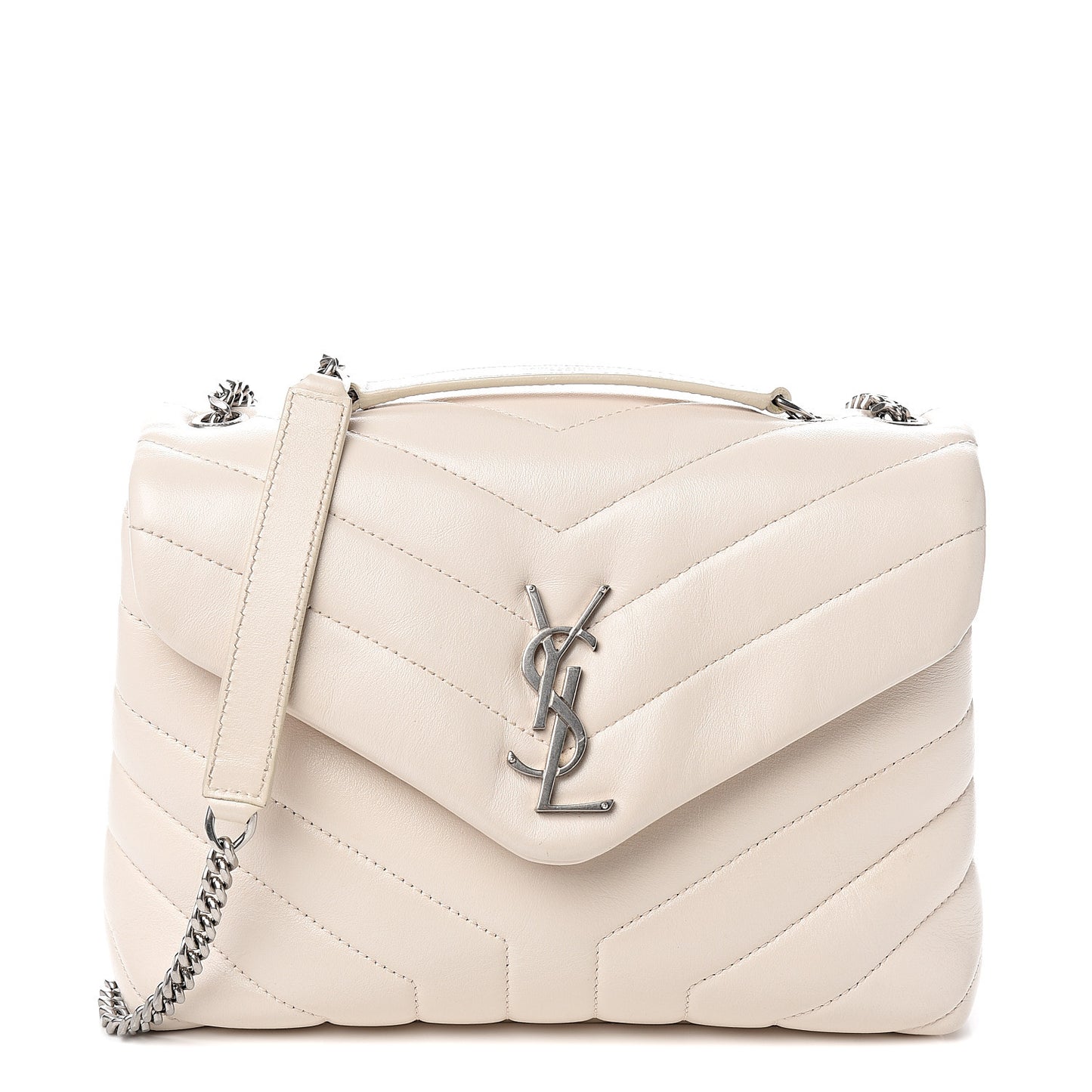 Calfskin Y Quilted Monogram Small Loulou Chain Satchel Ivory