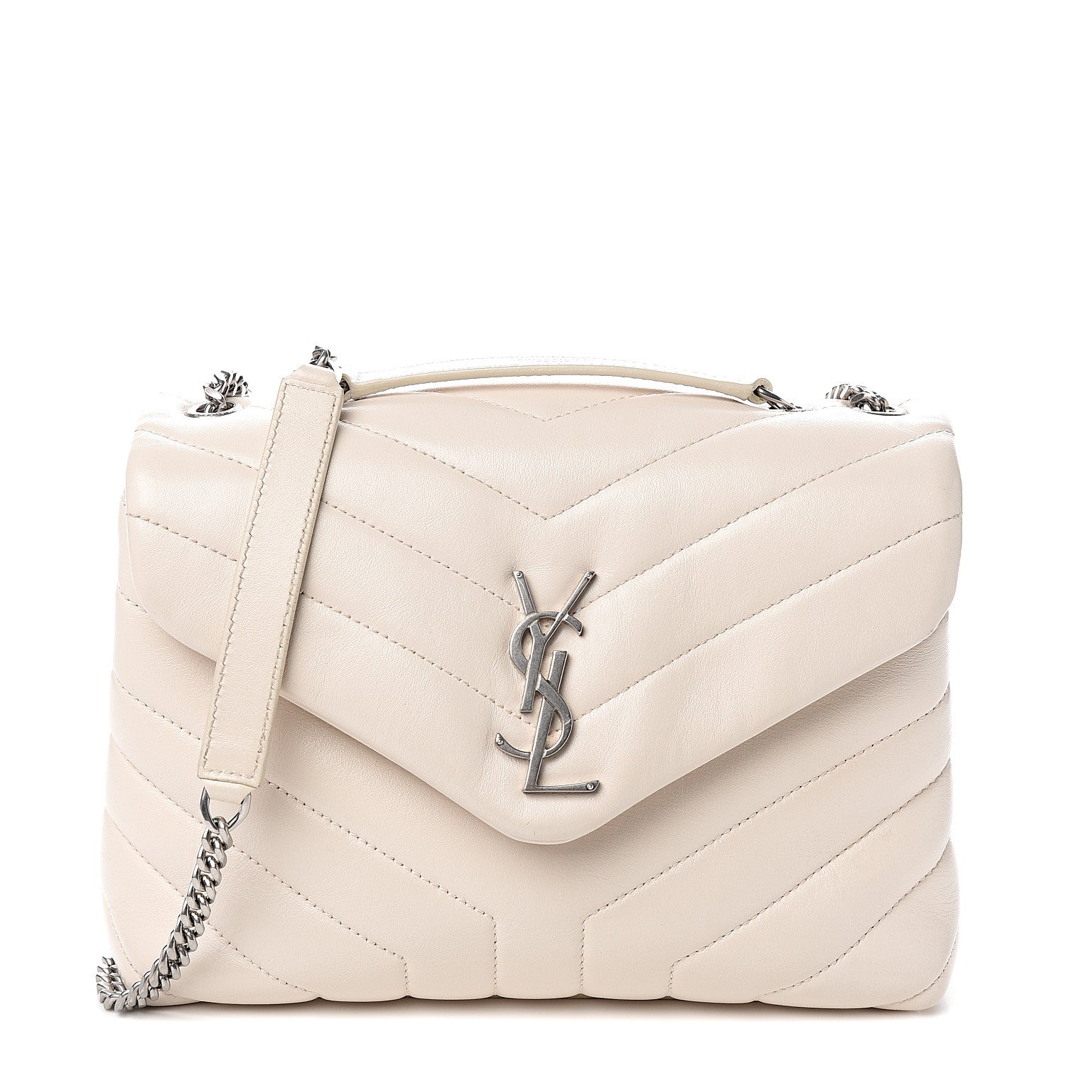 Saint Laurent Calfskin Y Quilted Monogram Small Loulou Chain Satchel Ivory 1 of 9