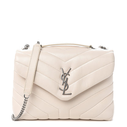 Saint Laurent Calfskin Y Quilted Monogram Small Loulou Chain Satchel Ivory 1 of 9