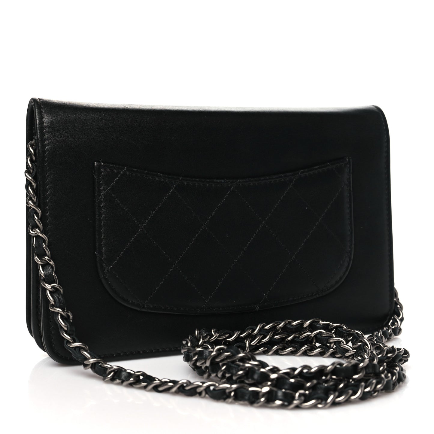 Calfskin Chain 20s Signe Wallet on Chain WOC Black
