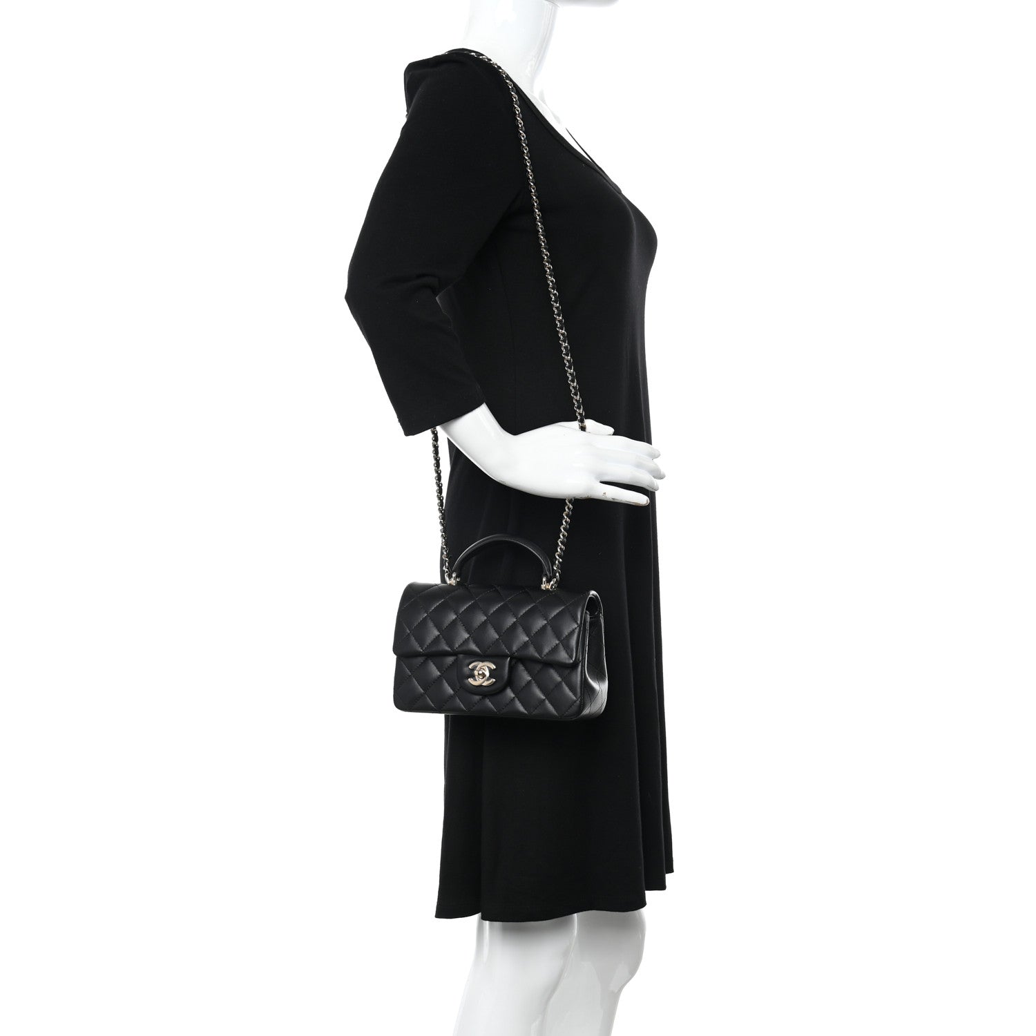 Chanel Lambskin Quilted Mini Top Handle Rectangular Flap Black 2 of 9