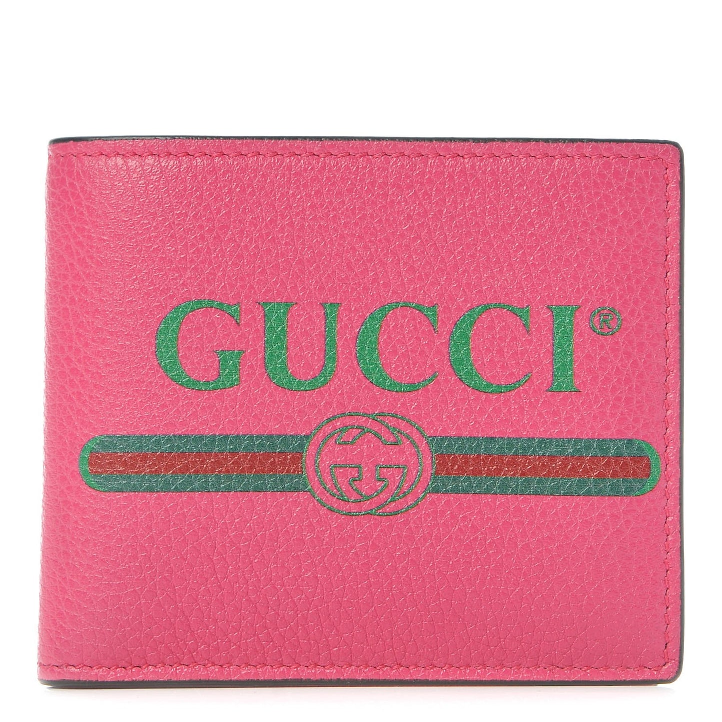 Grained Calfskin Logo Bi-Fold Wallet Box Pink Green