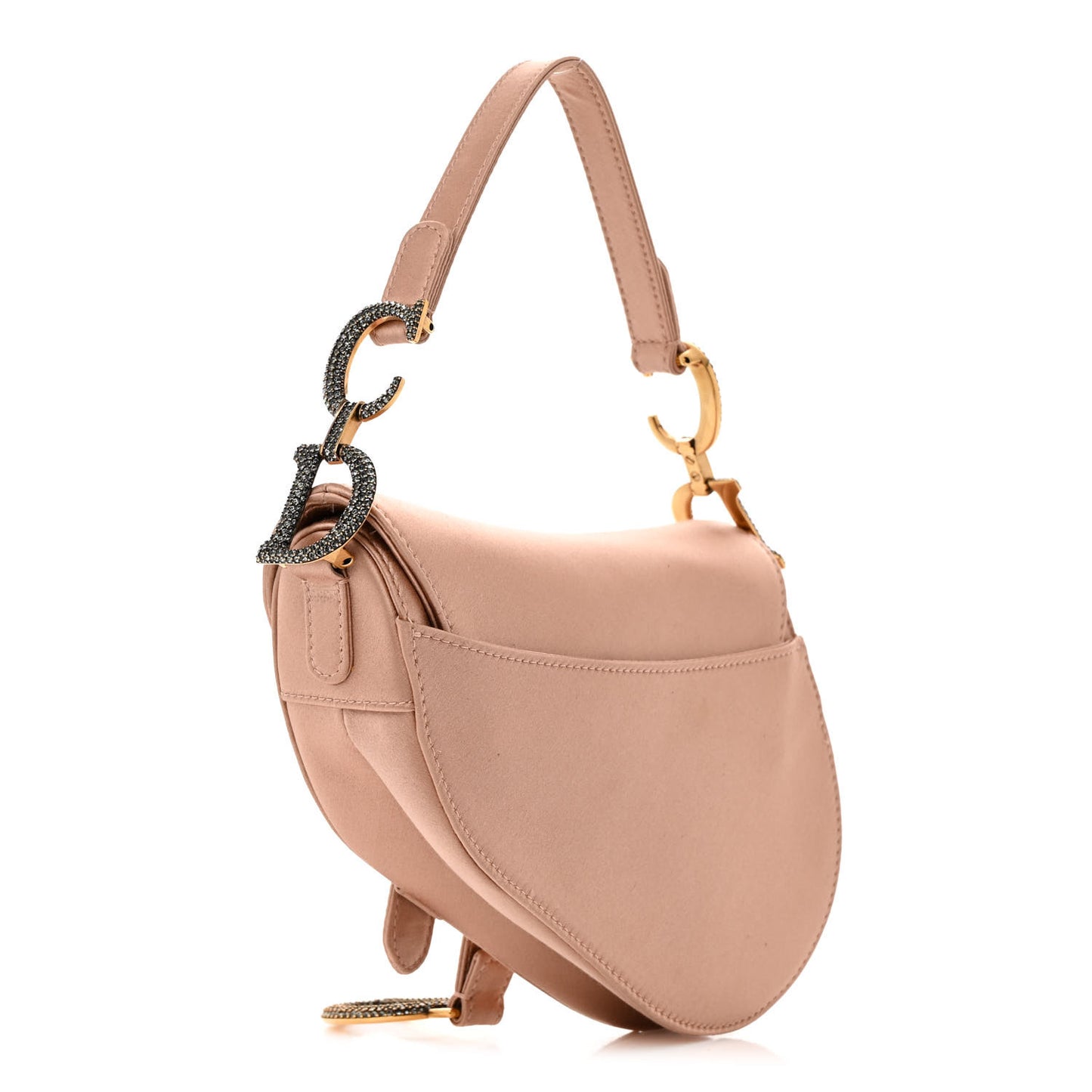 Satin Crystal Mini Saddle Bag Powder Beige