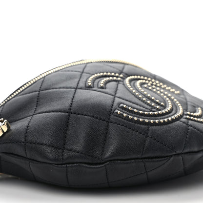 Chanel Lambskin Quilted Studded Waist Bag Fanny Pack Black 8 of 9