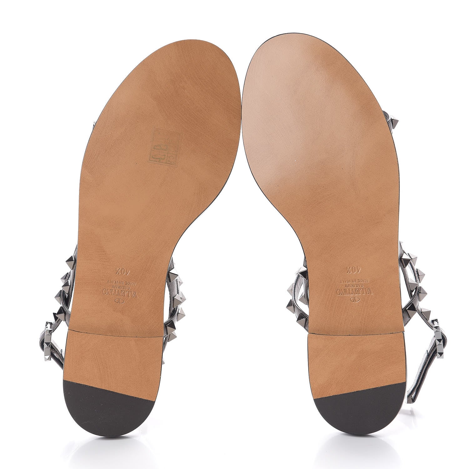 Valentino Garavani Metallic Nappa Rockstud T-Strap Slingback Flat Sandals 40.5 Rutenio 5 of 9