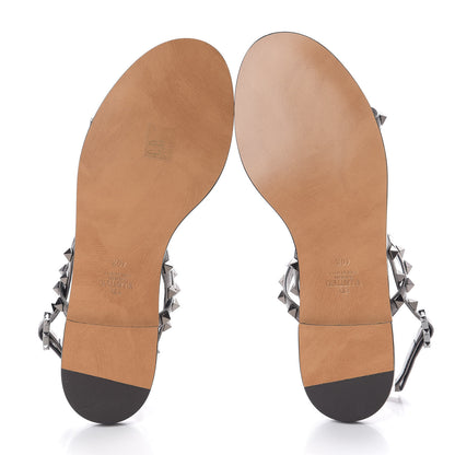 Valentino Garavani Metallic Nappa Rockstud T-Strap Slingback Flat Sandals 40.5 Rutenio 5 of 9