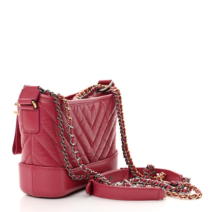 Chanel Aged Calfskin Chevron Quilted Small Gabrielle Hobo Dark Pink 3 of 12