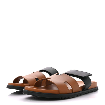 Hermes Calfskin Mens Chypre Sandals 43 Naturel Safari Black 3 of 8