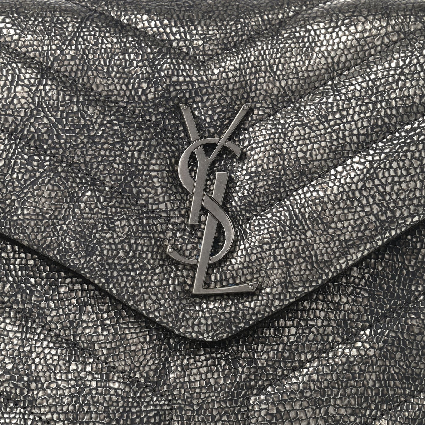 Metallic Grain De Poudre Monogram Small Loulou Chain Satchel Gun Metal