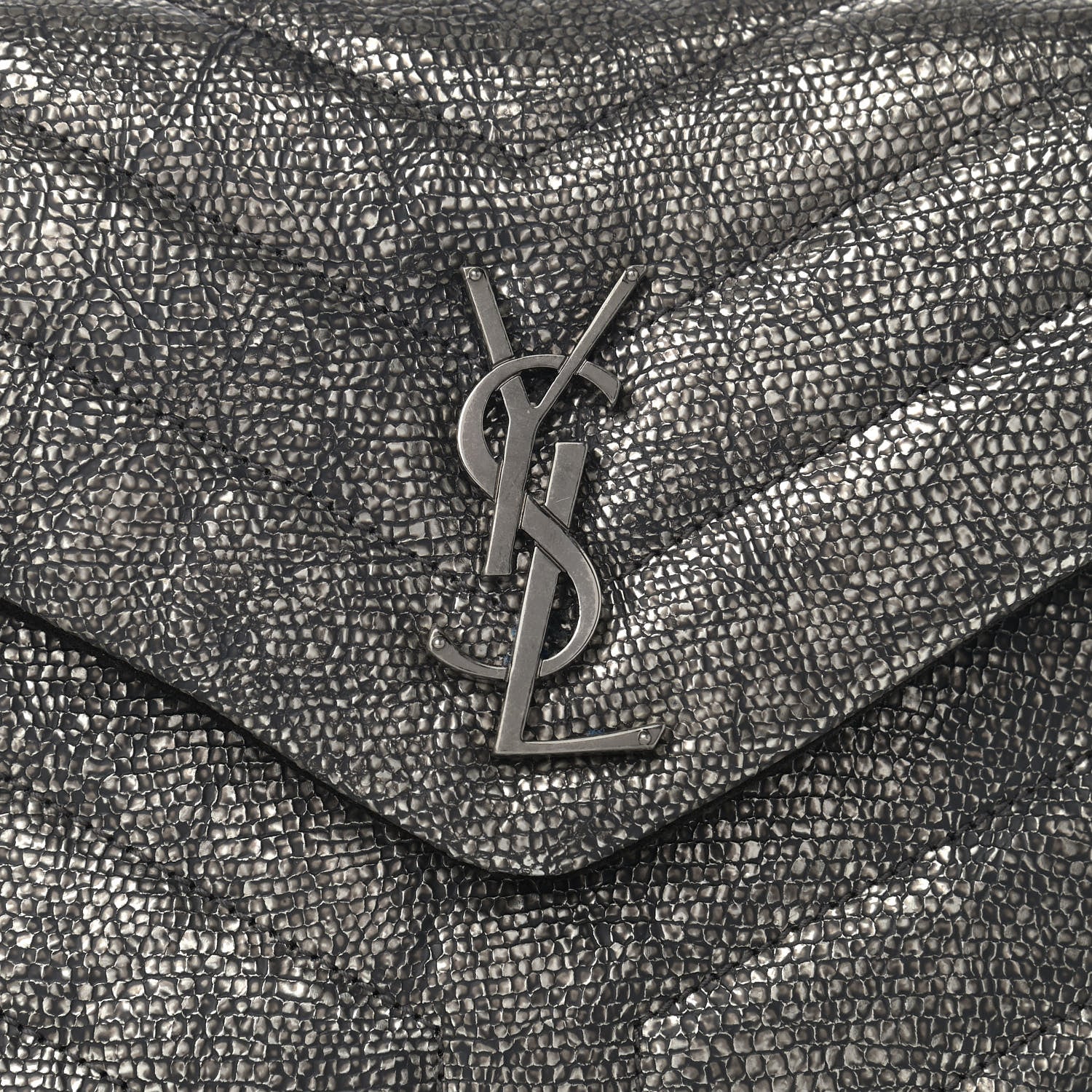 Saint Laurent Metallic Grain De Poudre Monogram Small Loulou Chain Satchel Gun Metal 8 of 10