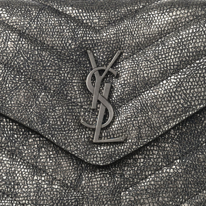 Saint Laurent Metallic Grain De Poudre Monogram Small Loulou Chain Satchel Gun Metal 8 of 10