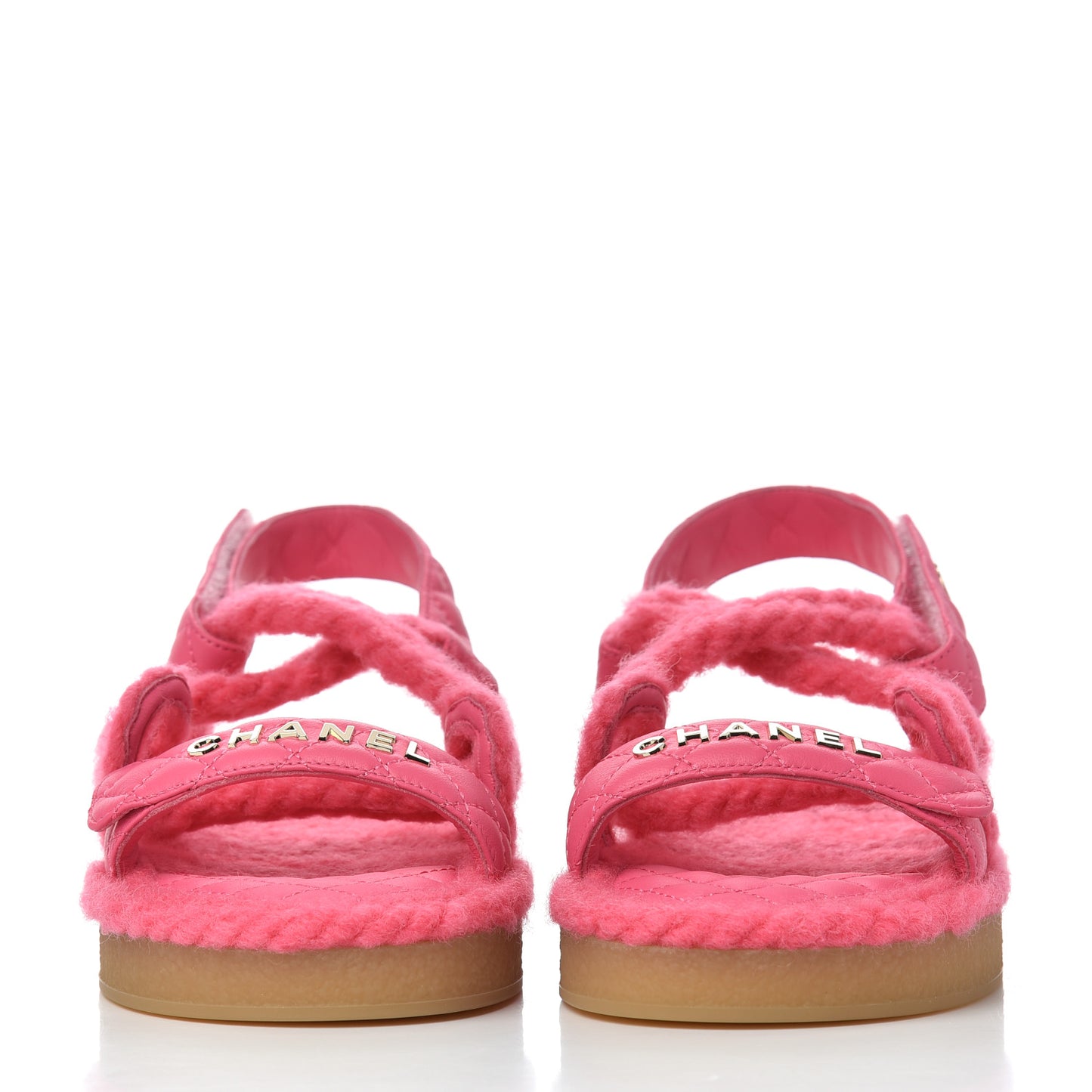 Cord Lambskin Quilted Logo Sandals 38 Pink