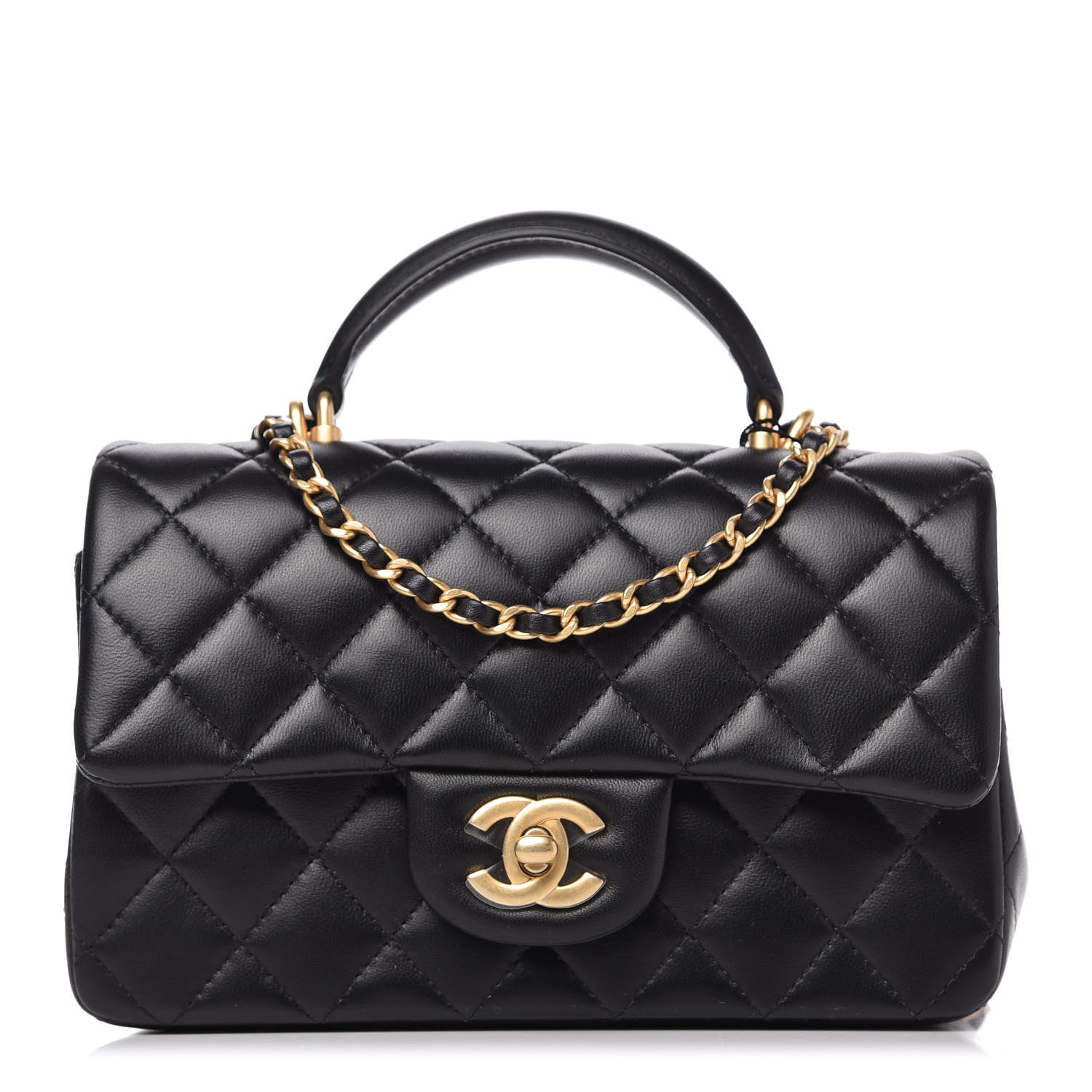 Chanel Lambskin Quilted Mini Top Handle Rectangular Flap Black 1 of 12
