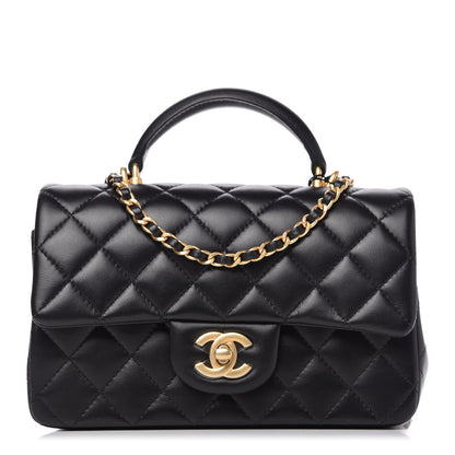 Chanel Lambskin Quilted Mini Top Handle Rectangular Flap Black 1 of 12