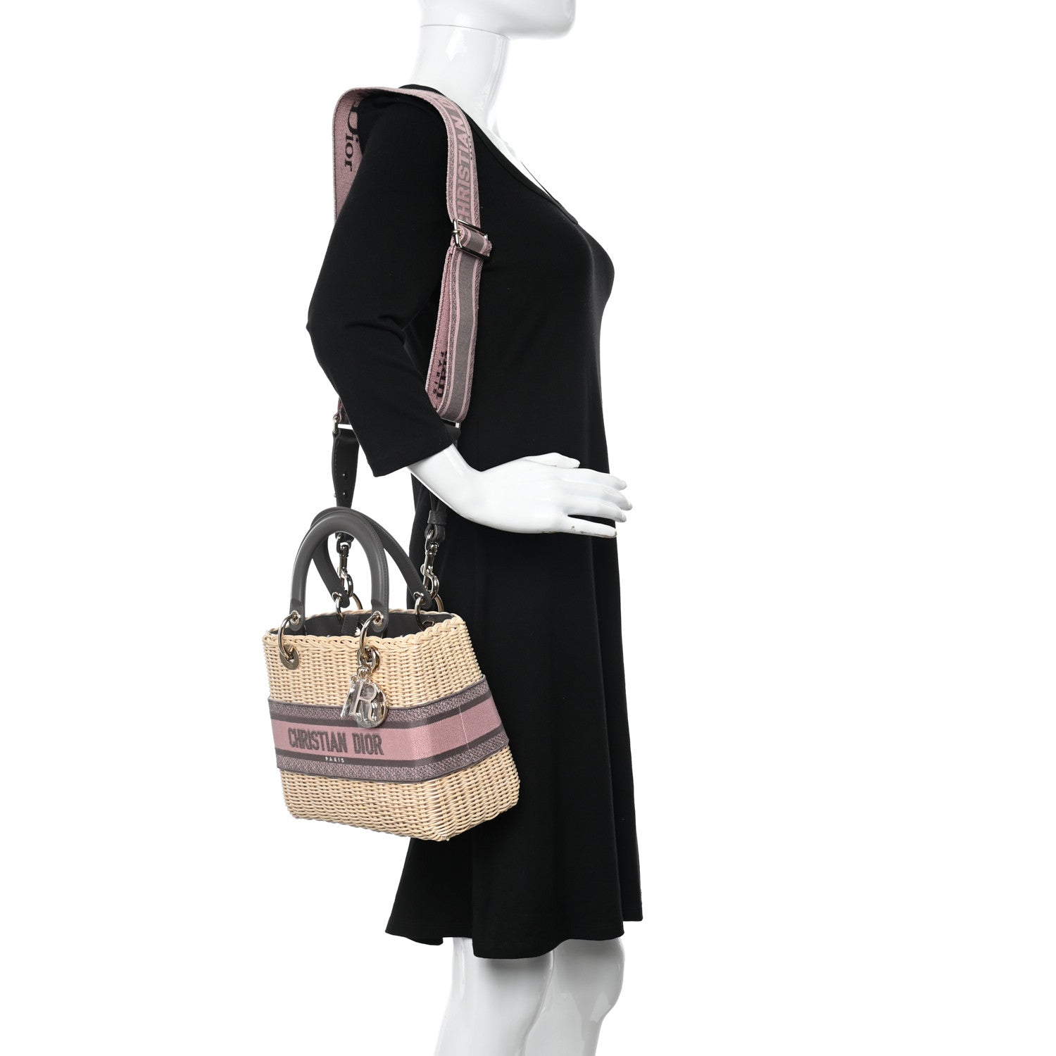 Christian Dior Wicker Oblique Medium Lady Dior Bag Pink Grey 2 of 11